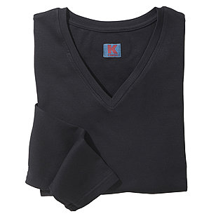   Langarm Shirt mit V-Ausschnitt | elastische Baumwolle | Schwarz
