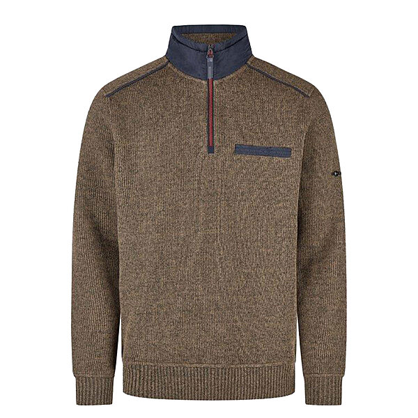 Navigazione | Pflegeleichtes Sweat-Shirt | Troyer-Kragen | Mit Brusttasche | Braun