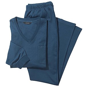 Navigazione | Schlafanzug Langarm bügelfrei | V-Ausschnitt | Jeans