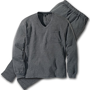 Navigazione | Schlafanzug Langarm bügelfrei | V-Ausschnitt | Farbe grau