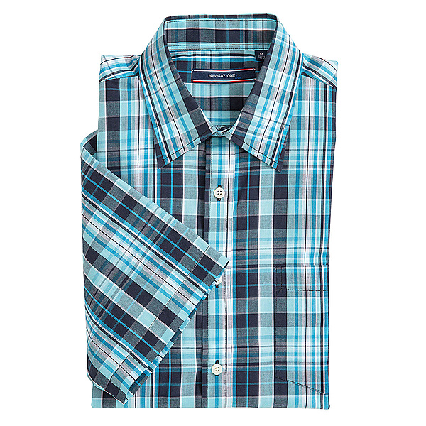 Navigazione | Sommerhemd Kurzarm | Reine Baumwolle | Kent Kragen | blau aqua