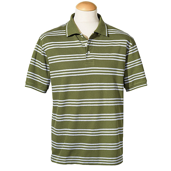 Polo-Shirt | Baumwolle Pique mit Streifen | Farbe olive