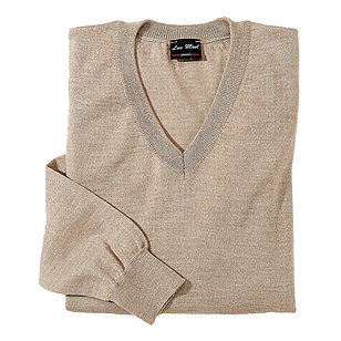 Pullover V-Kragen | Reine Schurwolle | Farbe beige