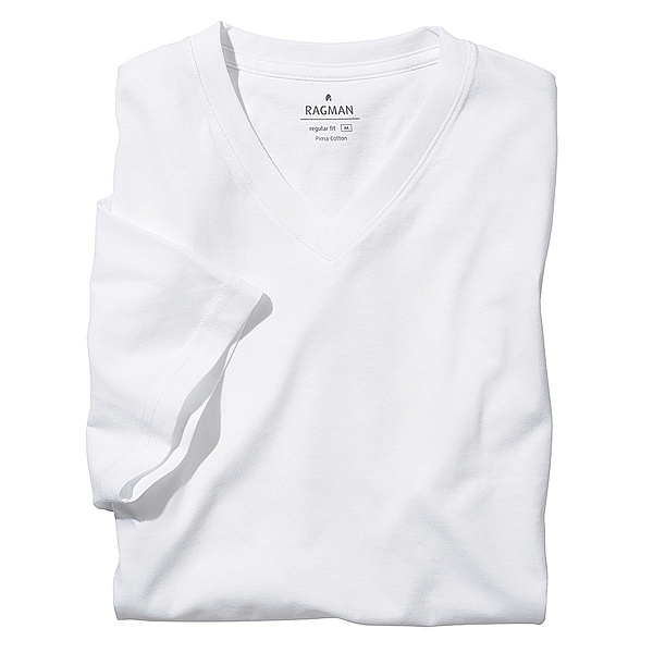Ragman | T-Shirt Doppelpack, Baumwolle | V-Ausschnitt | Farbe wei