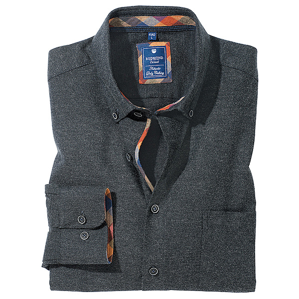 Redmond | Baumwoll-Flanell-Hemd | Button-down Kragen | Anthrazit