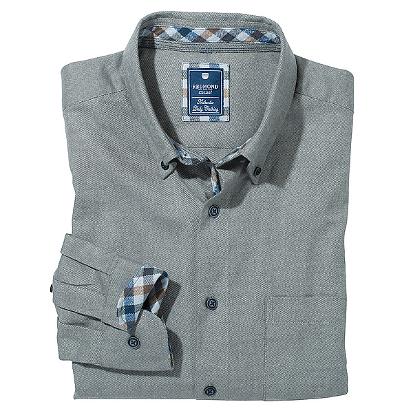 Redmond | Baumwoll Flanell Hemd | Button down Kragen | Farbe grau