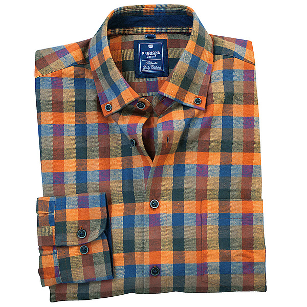 Redmond | Baumwoll-Flanell Karo-Hemd | Button-down Kragen | Kupfer