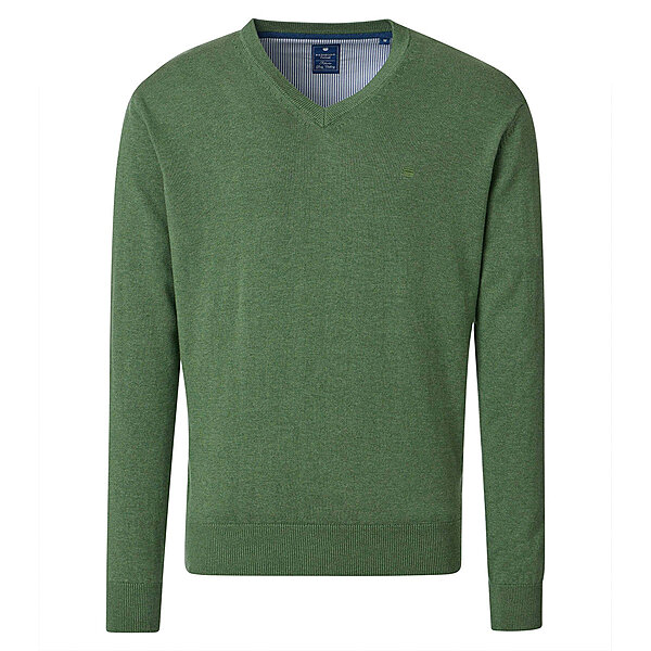 Redmond | Baumwoll-Pullover | V-Ausschnitt | Gras