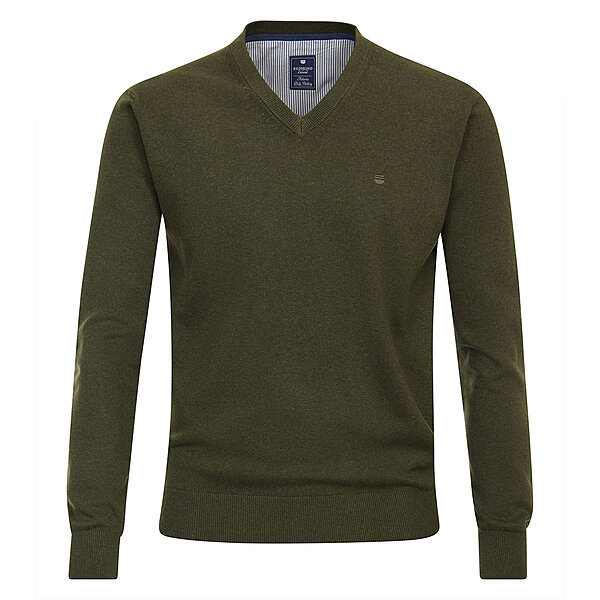 Redmond | Baumwoll-Pullover | V-Ausschnitt | Moos
