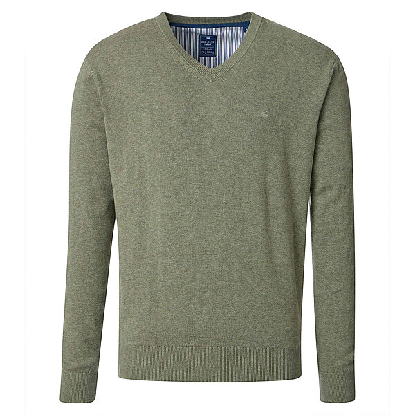 Redmond | Baumwoll-Pullover | V-Ausschnitt | Salbei