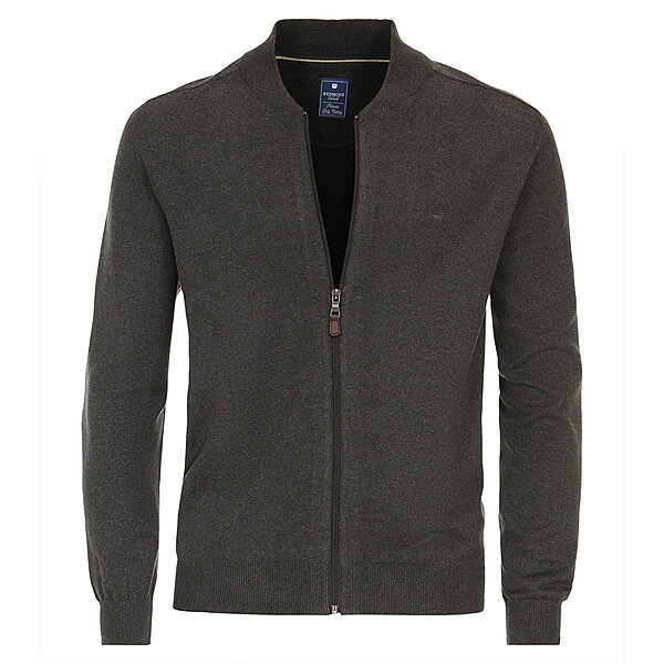 Redmond | College-Strickjacke | Baumwoll-Cardigan mit Reiverschluss | Anthrazit