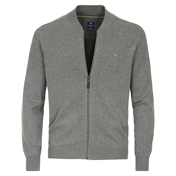 Redmond | College-Strickjacke | Baumwoll-Cardigan mit Reiverschluss | Grau