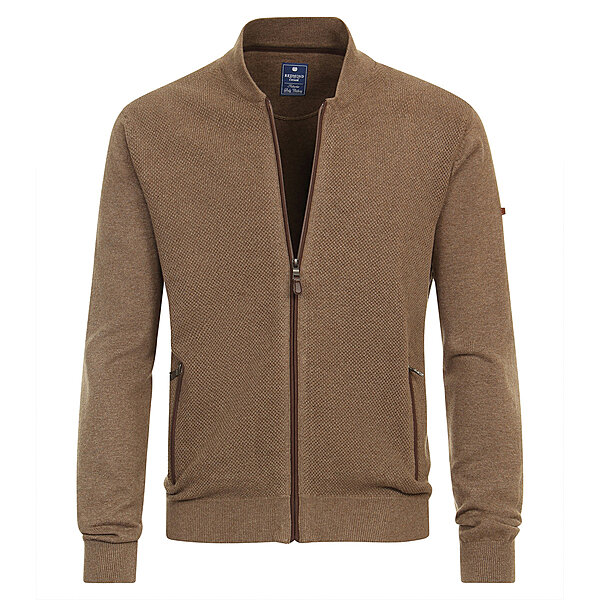 Redmond | College-Strickjacke | Struktur-Cardigan mit Reiverschluss | Baumwolle | Caf