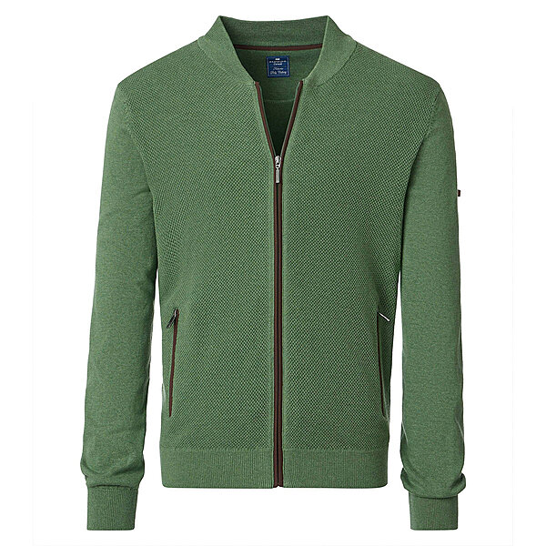 Redmond | College-Strickjacke | Struktur-Cardigan mit Reiverschluss | Baumwolle | Gras