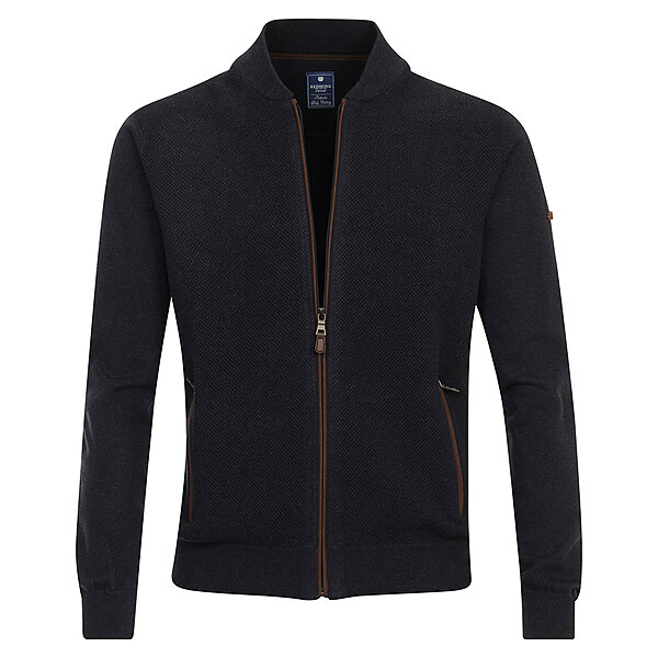 Redmond | College-Strickjacke | Struktur-Cardigan mit Reiverschluss | Baumwolle | Marine