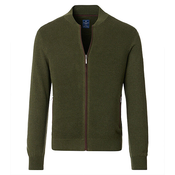 Redmond | College-Strickjacke | Struktur-Cardigan mit Reiverschluss | Baumwolle | Moos