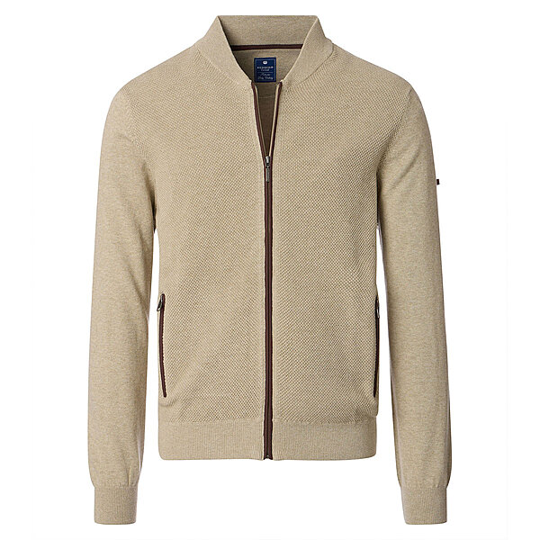 Redmond | College-Strickjacke | Struktur-Cardigan mit Rei�verschluss | Baumwolle | Natur