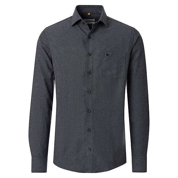 Redmond | Flanell-Hemd | Baumwolle Fischgrat | Kent-Kragen | Anthrazit