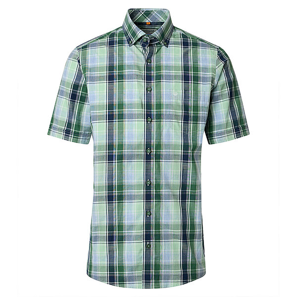 Redmond | Freizeithemd Kurzarm | Baumwolle | Button Down Kragen | Gr�n Karo