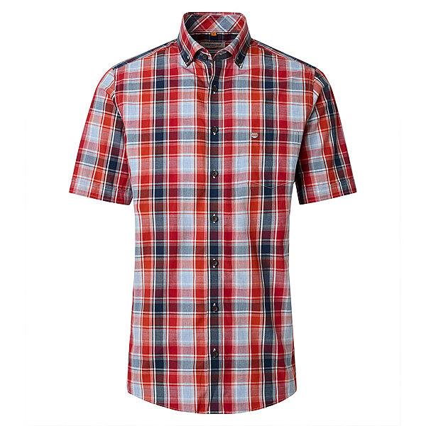 Redmond | Freizeithemd Kurzarm | Baumwolle | Button Down Kragen | Rot Karo