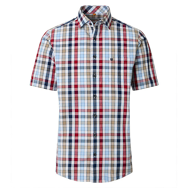 Redmond | Freizeithemd Kurzarm | Baumwolle | Kent-Kragen | Rot Karo