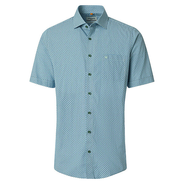 Redmond | Freizeithemd Kurzarm | Baumwolle | Kent Kragen | Gr�n Minimal Druck