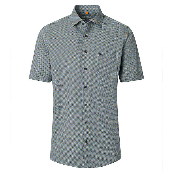 Redmond | Freizeithemd Kurzarm | Baumwolle | Kent Kragen | Oliv Minimal Druck