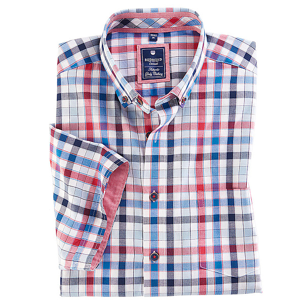 Redmond | Halbarm-Hemd Sommer-Karo | Oxford Baumwolle | Button down Kragen | Blau Rot