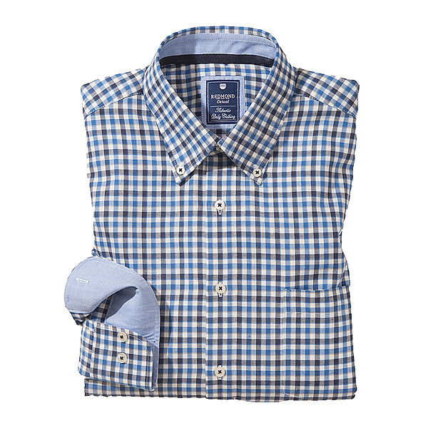 Redmond | Karo-Twill Hemd | Button down Kragen | Blau