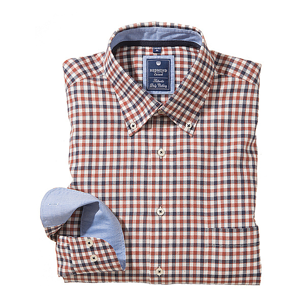 Redmond | Karo-Twill Hemd | Button down Kragen | Kupfer