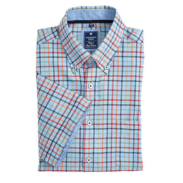 Redmond | Kurzarm-Hemd | Button-down-Kragen | Natt-Bindung | Blau karo