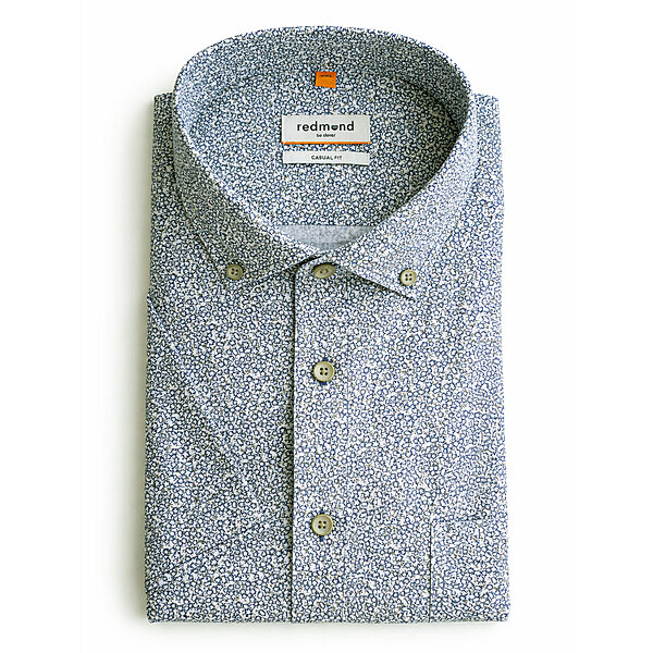 Redmond | Kurzarmhemd | Leinen Mix | Gr�n Druck