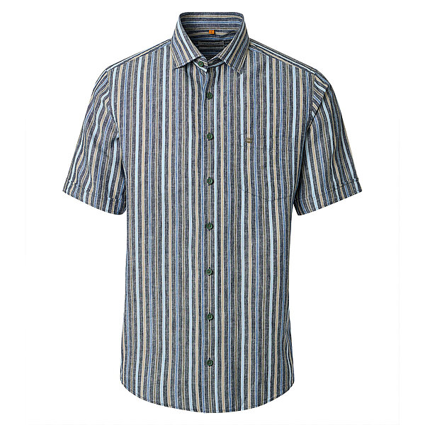 Redmond | Kurzarmhemd | Leinen Mix | Kent Kragen | Oliv Streifen