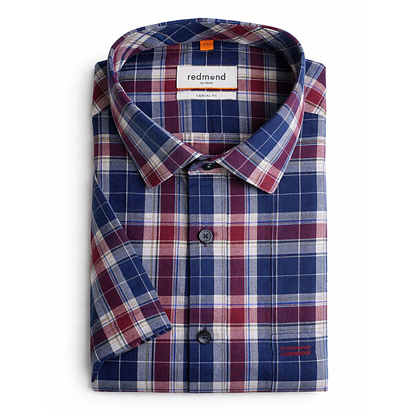 Redmond | Kurzarmhemd | Leinen Mix | Kent Kragen | Rot Karo