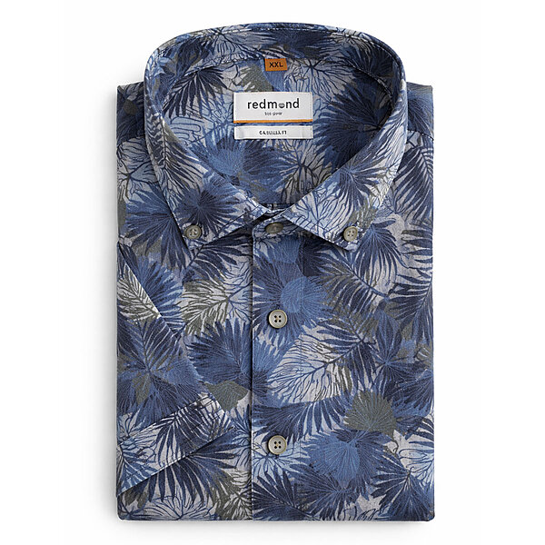 Redmond | Kurzarmhemd | Leinen Mix | Oliv Druck Floral