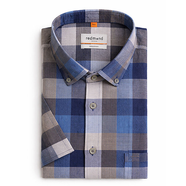 Redmond | Kurzarmhemd | Leinen Mix | Oliv Karo