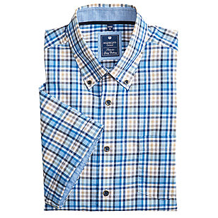 Redmond | Lässig-modernes Sommerhemd | Halbarm | Button-down-Kragen | blau Karo