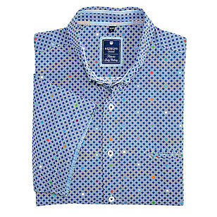 Redmond | Lässig-modernes Sommerhemd | Halbarm | Button-down-Kragen | hellblau Druck