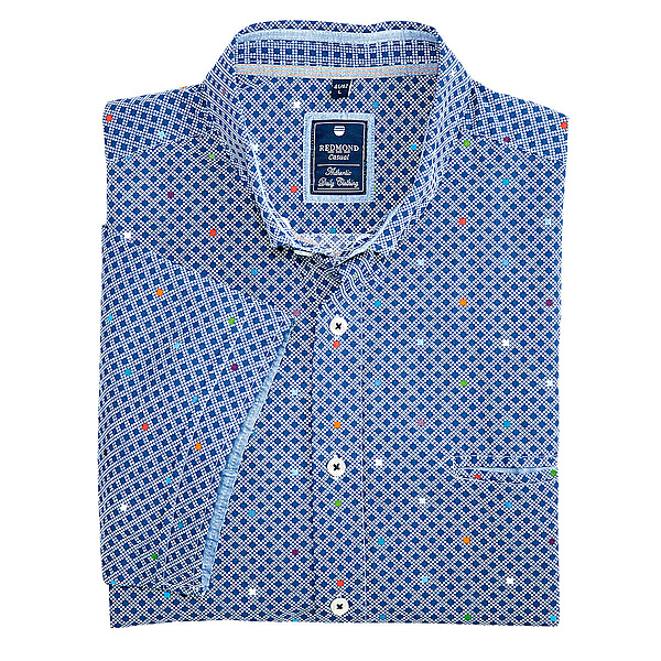 Redmond | Lssig-modernes Sommerhemd | Halbarm | Button-down-Kragen | hellblau Druck