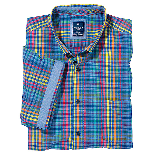   Redmond | Lssig-modernes Sommerhemd | Halbarm Button down Kragen | multicolour karo