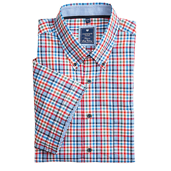 Redmond | Lssig-modernes Sommerhemd | Halbarm | Button-down-Kragen | rot Karo