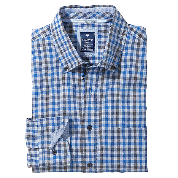 Redmond | Langarmhemd Mouline | Button-down-Kragen | Blau Karo