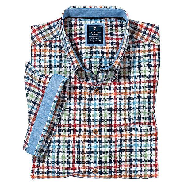 Redmond | Luftiges Sommerhemd | Halbarm kariert | Reine Baumwolle | Button down Kragen | Multicolour