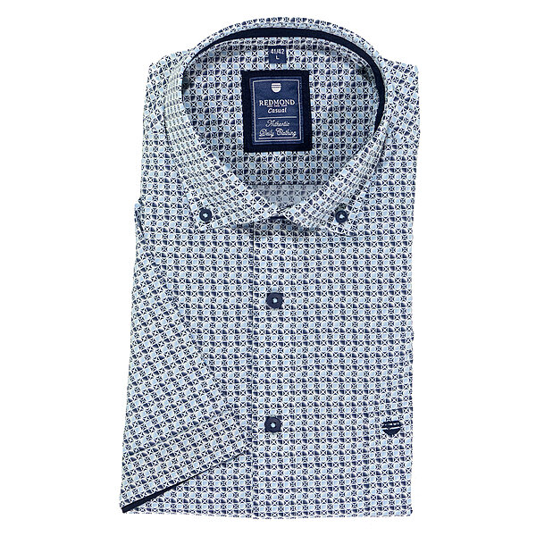 Redmond | Sommerhemd | Halbarm | Baumwolle | Button-down-Kragen | Blau Druck