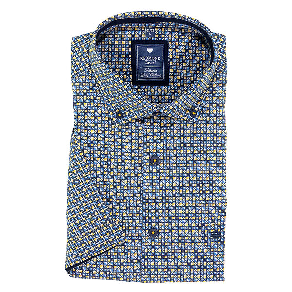 Redmond | Sommerhemd | Halbarm | Baumwolle | Button-down-Kragen | Gelb Druck