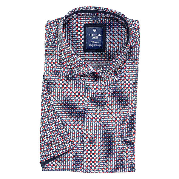 Redmond | Sommerhemd | Halbarm | Baumwolle | Button-down-Kragen | Rot Druck