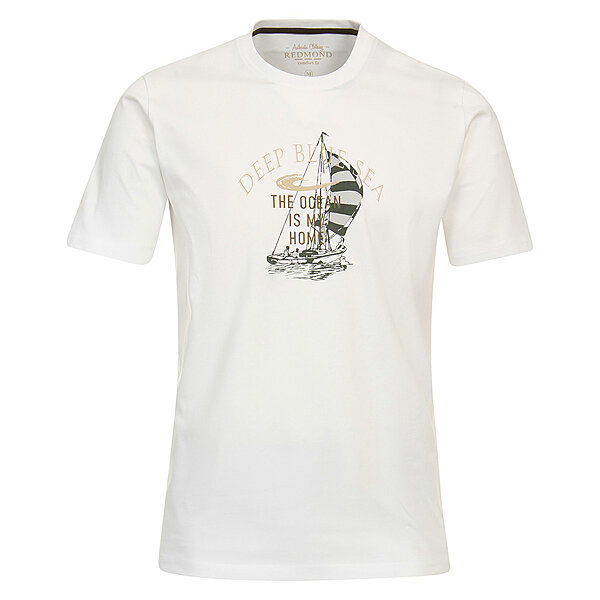Redmond | T-Shirt | Rundhals | Baumwolle | Segel Motiv | Weiss
