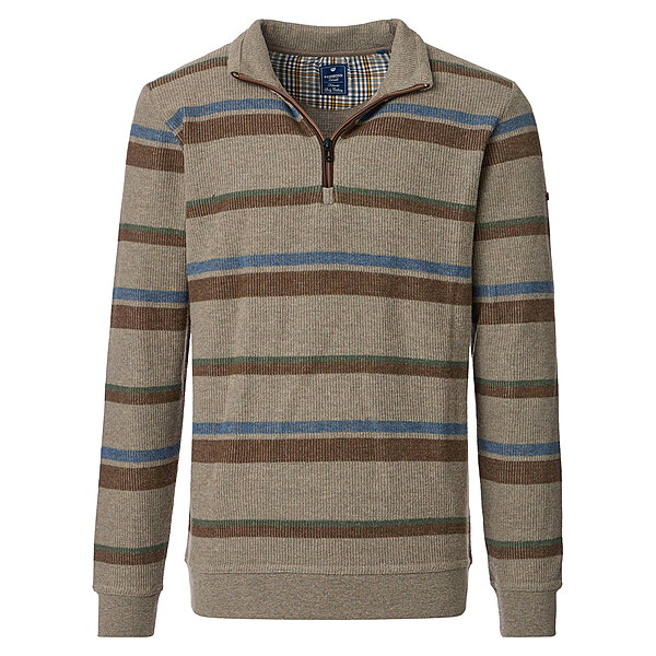 Redmond | Troyer aus hochwertigem Baumwoll-Mix | Beige Streifen