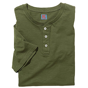 Serafino-Shirt mit Knopfleiste | Flamm-Garn Baumwolle | Farbe oliv