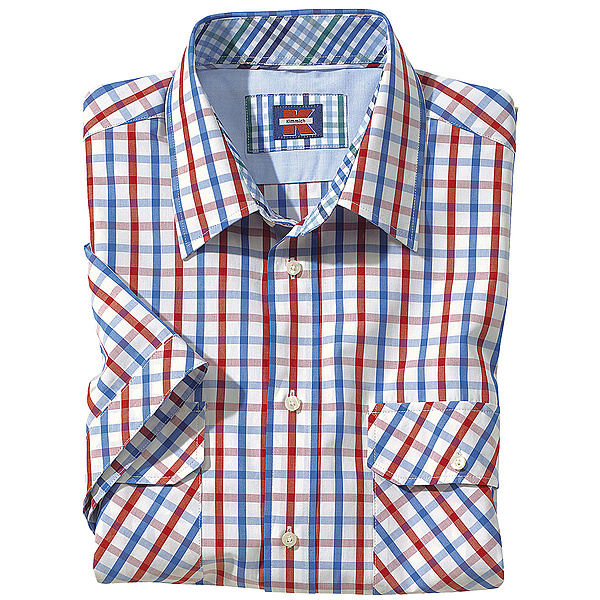Sommer-Halbarmhemd im Club Stil | Kent Kragen | 2 Brusttaschen | Blau / Rot
